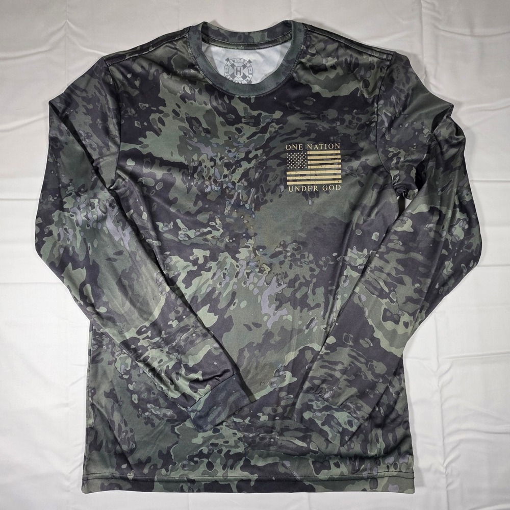 Howitzer Patriot MFG Mens Medium Camo One Nation Under God Long Sleeve Shirt